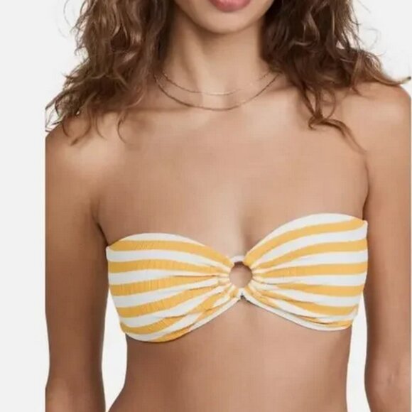 Faithfull the Brand Faye O-Ring Bandeau Bikini Swim Top Marigold Stripe - Picture 1 of 6